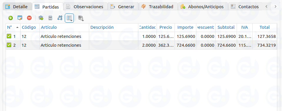 partidas de facturas