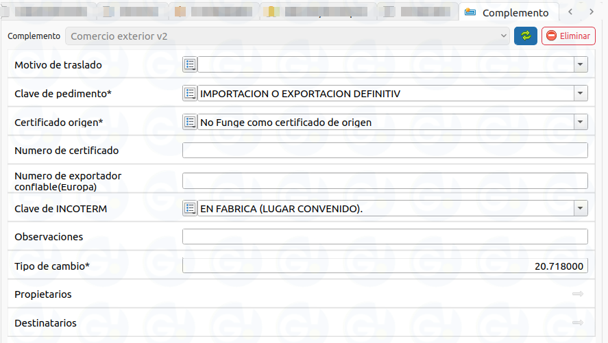complemento comercio exterior